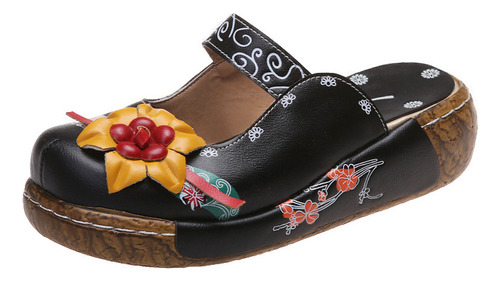 Sandalias De Estilo Étnico Con Flores Hechas A Mano Con Plat