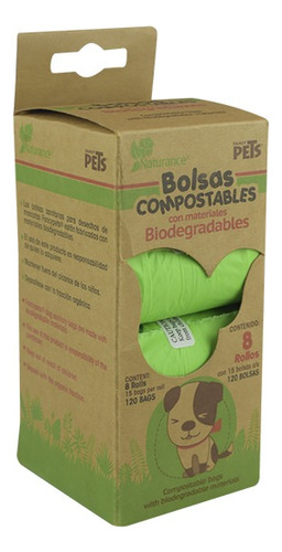 Naturance Bolsas Sanitarias Biodegradables 8 Rollos 120 Pzs