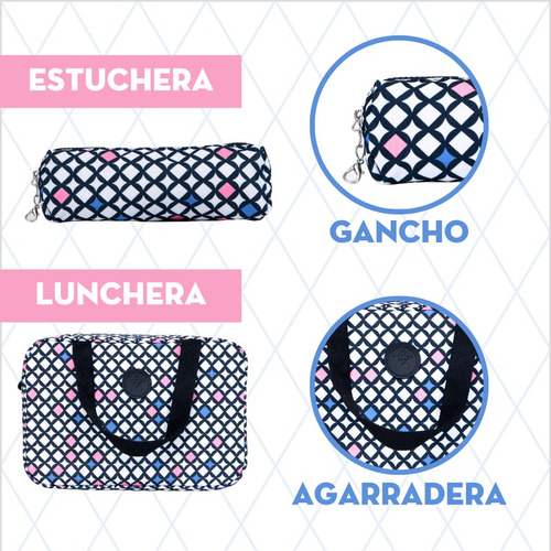 Set Mochila Escolar Duradera Mima2 Rombo Arcoíris 3 Pzs