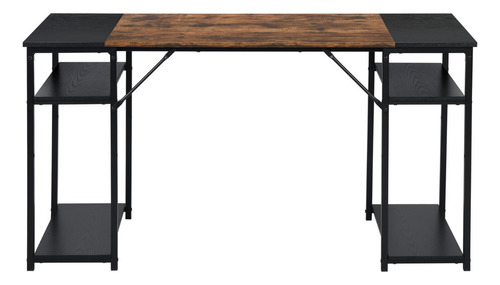 Homemake Furniture Escritorio Con Repisa Inferior Moderno Negro Con Marrón 140cm, Escritorio Oficina De Metal Y Acabados Tipo Madera