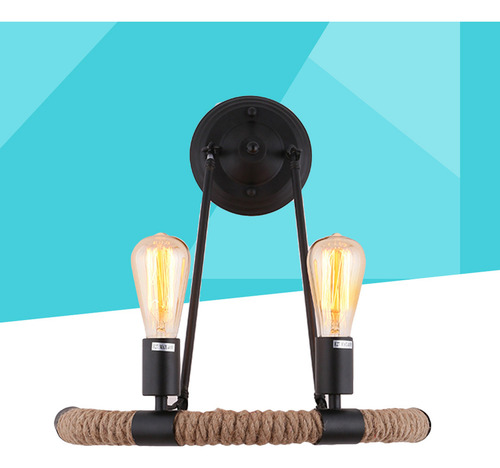 Lámpara De Pared Vintage De Cuerda Negra Con 2 Lámparas