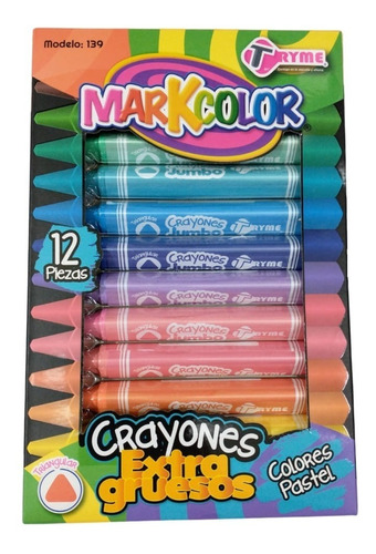 Crayones Extra Gruesos Tryme Tonos Pastel Triangulares 12pzs