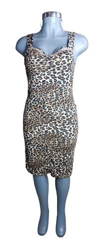 Vestido Medio Largo De Tirantes Animal Print Leopardo Mujer 