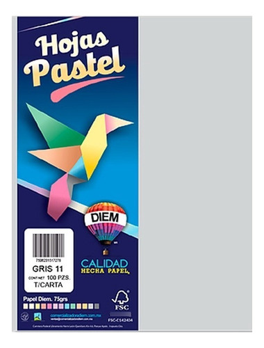 Hoja De Papel Diem Pastel Gris 11 T/carta 75 Gr