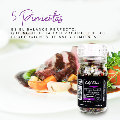 Sal De Mar Ahumada Grano 5 Pimientas Molino 120g Chef Demo