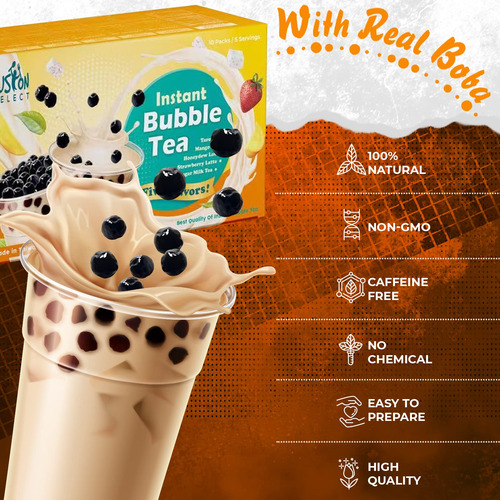 Juego 5 Paquetes Té Burbujas Taro, Mango, Melaza, Fresa Con