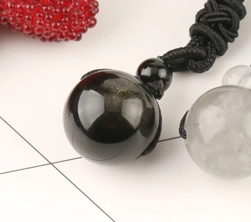 Imagen 3 de 5 de Collar Cuarzo Bolita Whisper Obsidiana Dorada - Poder
