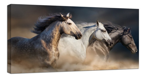 Cuadro Moderno Canvas Caballos A Galope 90x180cm