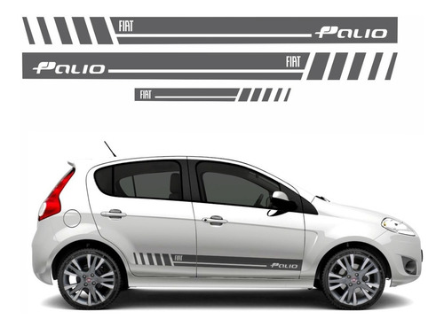 Kit Adesivo Faixas Laterais E Traseira Para Fiat Palio 20590 Cor GRAFITE
