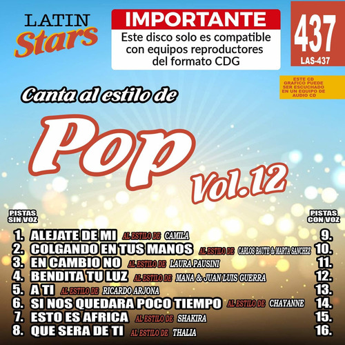 Karaoke Latina Estrellas 437 pop Vol. 12