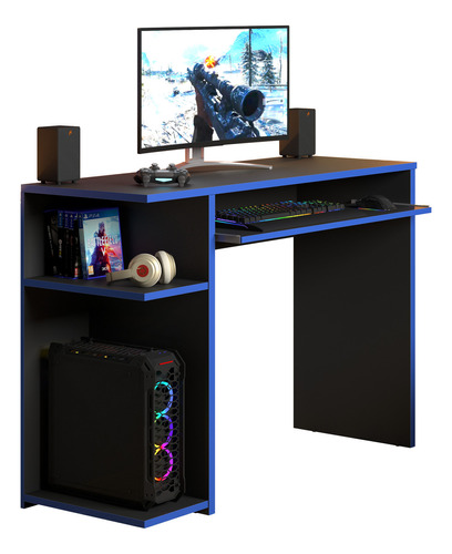 Mesa Gamer Preto E Azul