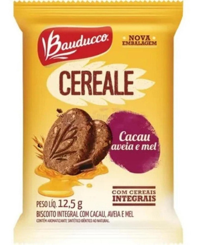 Biscoito Bauducco Cereale Sabor Cacau, Aveia E Mel 12,5g