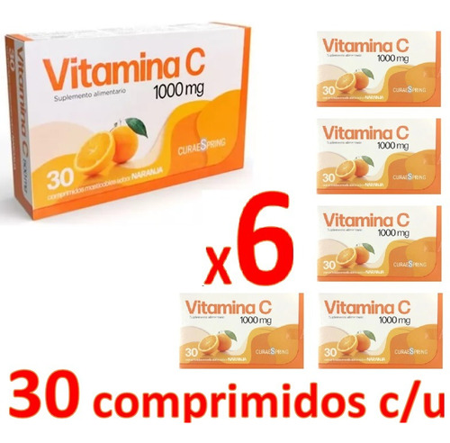 Pack 6 Vitamina C De 30 Comprimidos Masticables 1000mg C/u