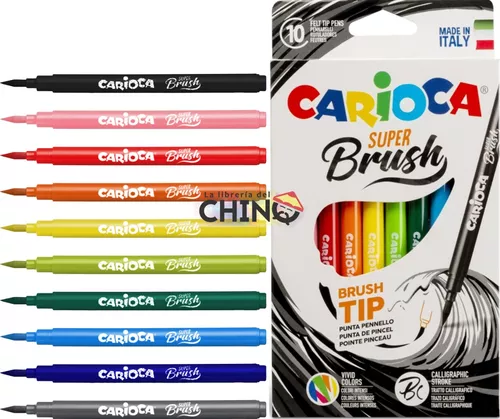 ROTULADORES SUPER BRUSH CARIOCA PUNTA PINCEL LETTERING 10 COLORES