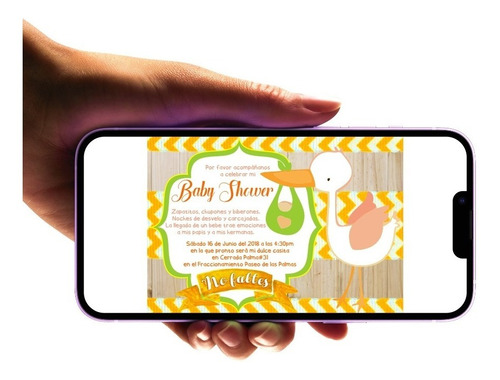 Invitación Digital Baby Shower Cigüeña Unisex Imprimible