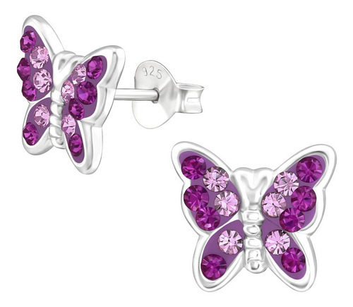 Aros Mariposas Morada Plata 925, Aretes Pendientes Zarcillos