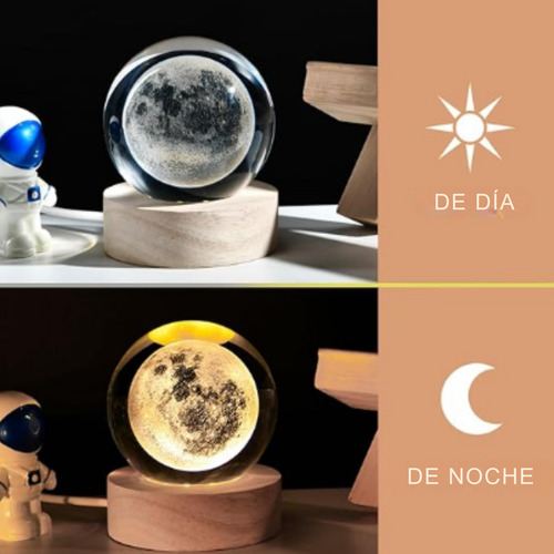 Esfera 3d Lampara De Cristal Led Luz De Noche Regalo Adorno Cristal Luna Mágica