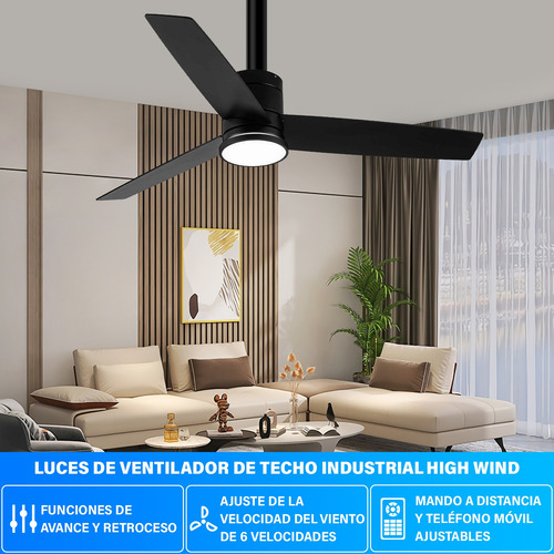 Ventiladores De Techo 4 Hojas Mdf Con Control Remoto Negro