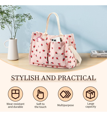 Bolso De Mano Con Parches De Fresa Mujer,bolsa Mano Duradera