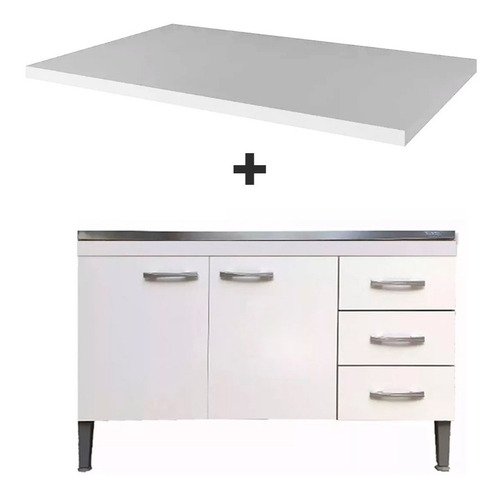 Imagen 1 de 6 de Combo De Bajo Mesada + Tapa Mdp 1,20m Símil Mármol