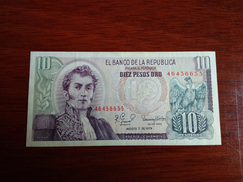 Billete De Coleccion De 10 Pesos Oro Colombianos Año 1979