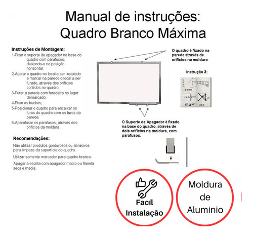 Lousa 100x80cm Quadro Branco Magnético Recados Envio Rápido