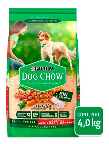 Alimento Perro Dog Chow Sin Colorantes Adulto 4kg Purina