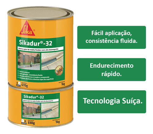 Adhesivo estructural metálico Sikadur 32, hierro, hormigón, 1 kg