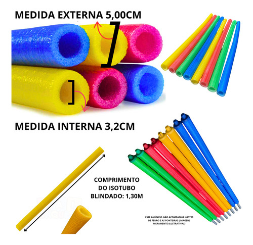 Kit Com 6 Isotubos Blindados + 1 Rede 2,44m / 2,50m Para Cama Elástica Pula Pula Val Brinquedos