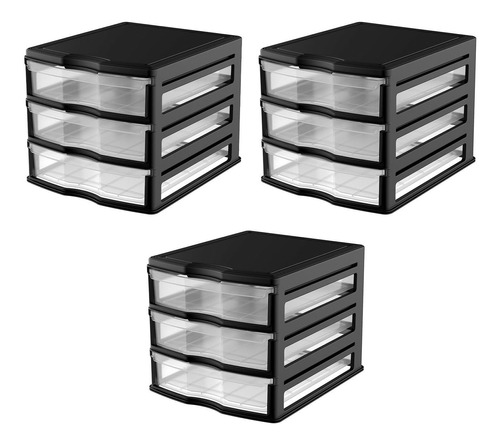 Set De 3 Organizadores Apilables De 3 Niveles Color Negro