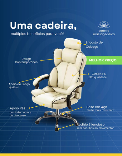 Cadeira De Escritório Luxo Presidente Alto Padrão Executivos Bege