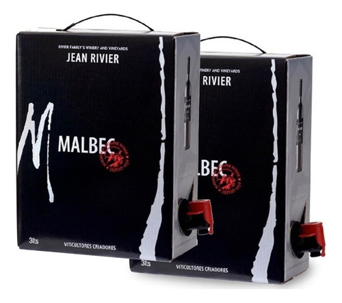 Vino Jean Rivier Malbec Barrica Bag In Box X2u De 3 Litros