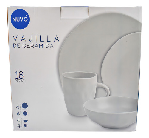 Vajilla De Cerámica 16pz Light Grey Color Blanco