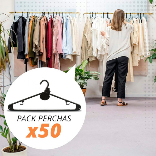 Imagen 2 de 9 de Perchas Plasticas Reforzada Negras X 50 Adultos