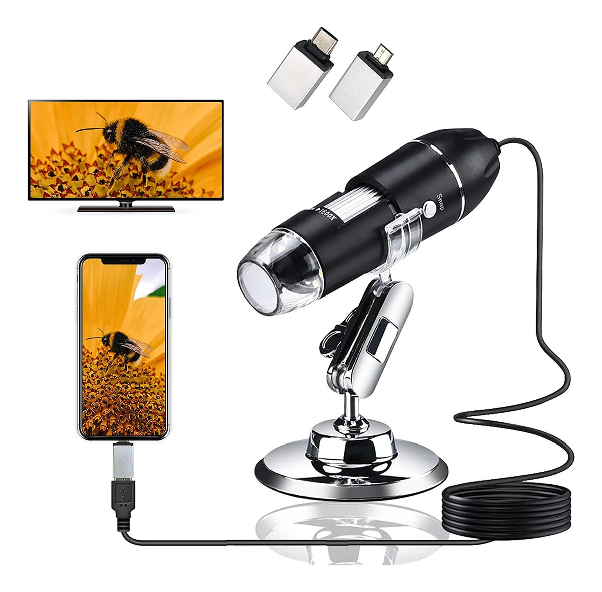 Mini Usb Digital Microscopio 1600x Zoom Optico 8 Leds Color Negro