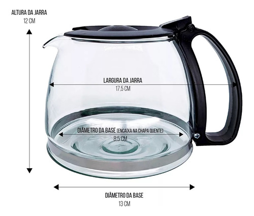 Jarra Compatível Cafeteira Britânia Bcf36i - Cp28 Preto