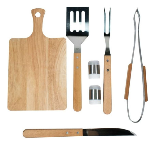 Kit Parrillero Bbq 7 Piezas Con Estuche Y Tabla De Picar