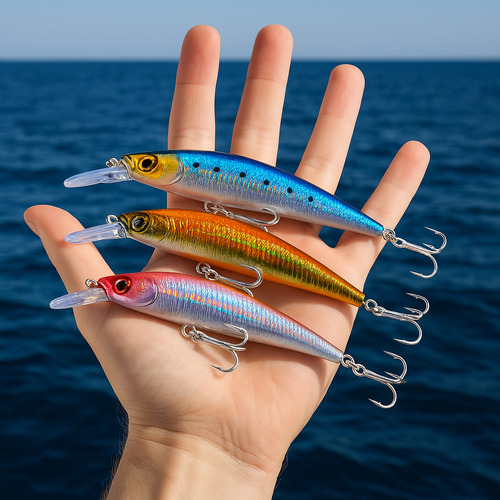 Paquete 3 Minnows Aquastrike De 1 Onza Lances Largos Pesca De Mar