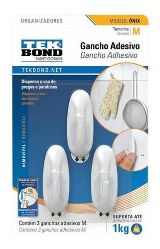 Ganchos Adhesivos Plástico Onix Blanco M - 1kg 3un. Tekbond