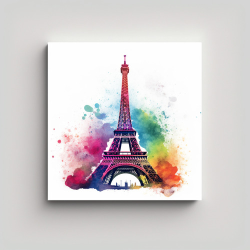 40x40cm Cuadro Minimalista Torre Eiffel Con Tonos Acuarela