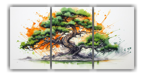 60x30cm Set 3 Canvas Creativa Impactante A Bonsai Tree Green
