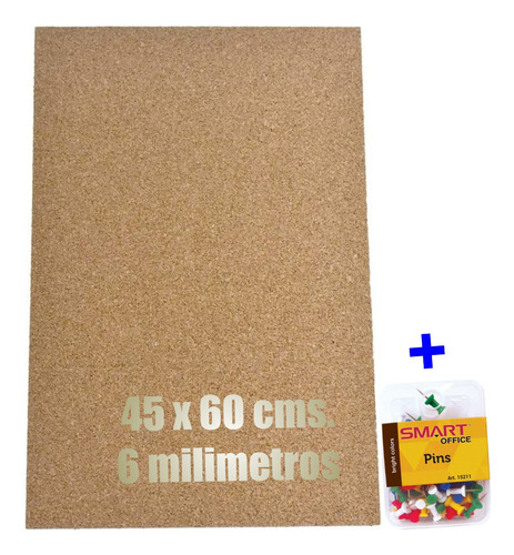 Hoja Corcho 6 Milímetros 45 X 60 Cms. 1 Hoja + Pins
