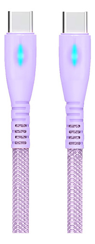 Cable Usb C Trenzado De Nylon Carga Rápida Indicador Led Lila