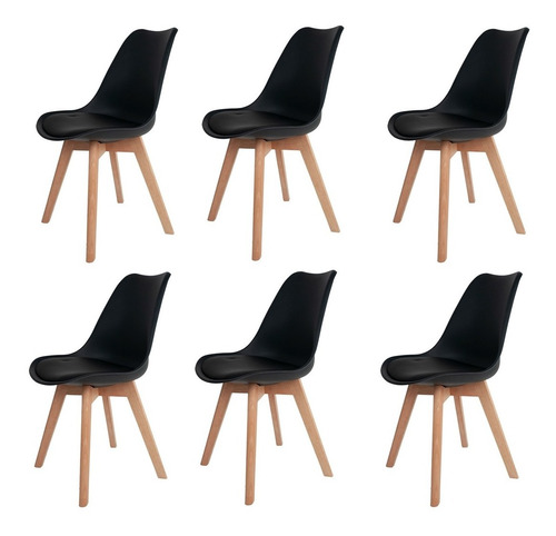 6 Cadeiras Saarinen Leda Base Wood - Artiluminacao