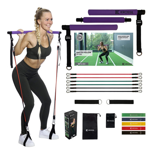 Krossil Kit De Barra De Pilates Con 11 Bandas De Resistencia