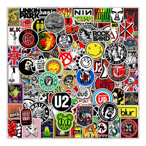 Bandas De Rock Variadas 50 Calcomanias Stickers Contra Agua