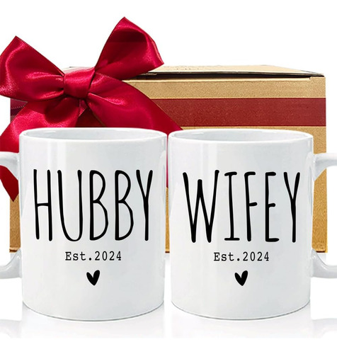 Juego De Tazas De Café Catabubu Est 2023 Hubby Wifey, Anunci