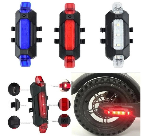 Luz Led Trasera Advertencia Bicicleta O Scooter Carba Usb