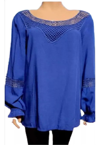 Blusa Con Encaje Azul Super Sexy Fiesta Talle M/l Grande