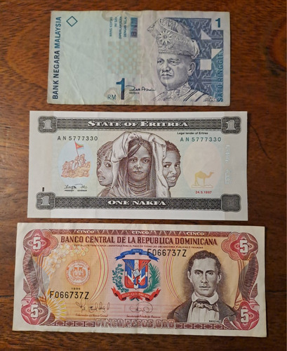 Billetes Del Mundo X 3 Incluye 1 Nakfa 1997 Eritrea.